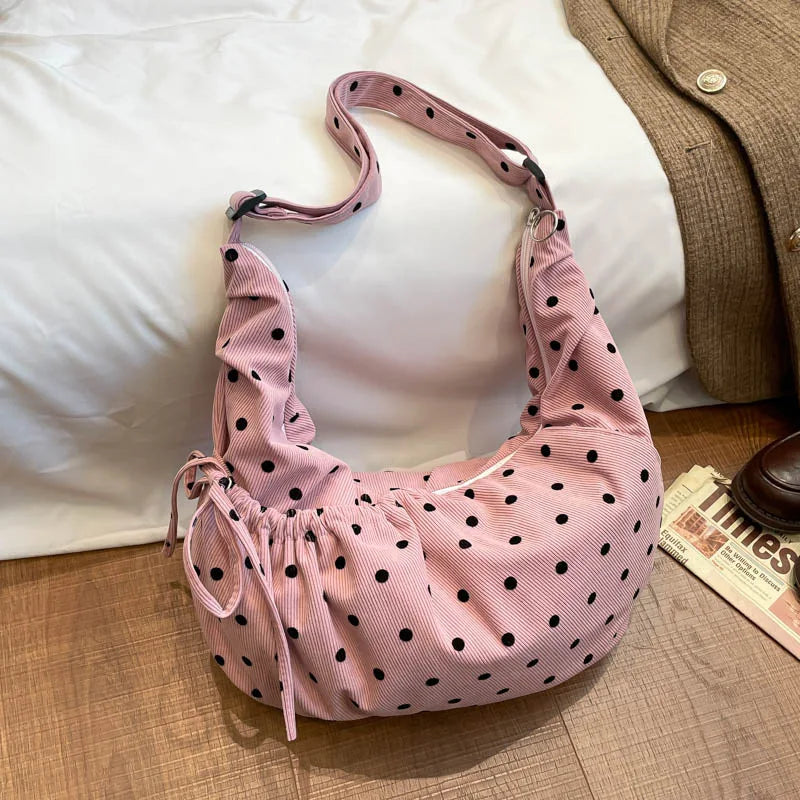 Polka Dot Flannel Crossbody Dumpling Bag | Women's Hobo Bag