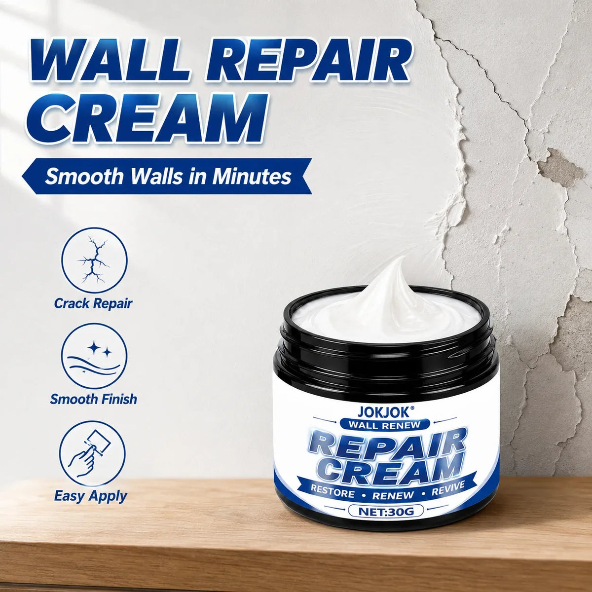 Universal White Wall Repair Putty – Quick-Drying Crack Filler