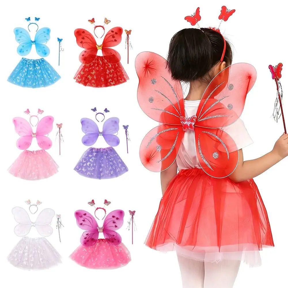 4-Piece Fairy Princess Costume Set – Wings, Wand, Skirt & Headband