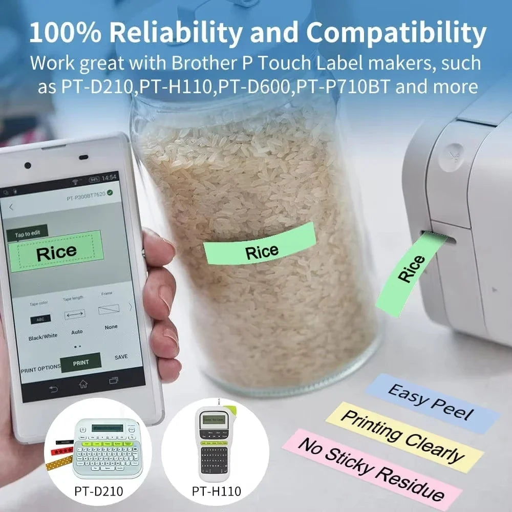 Labelife 12mm Mixed Pale Matte Label Tapes for Brother P-Touch 5-Pack