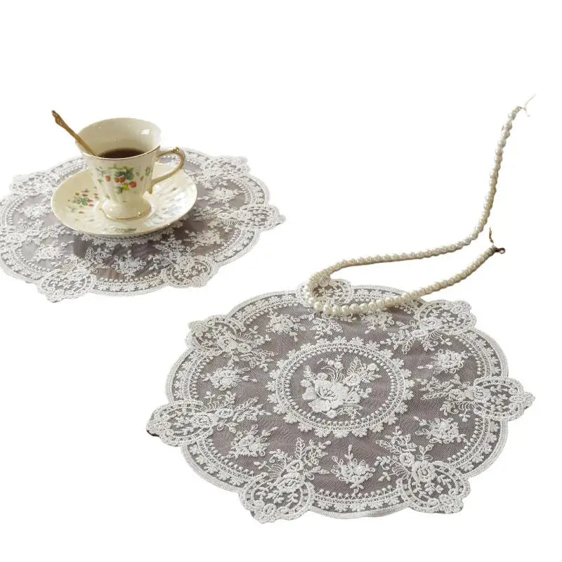 Retro European Embroidered Lace Table Mat – Floral Doily