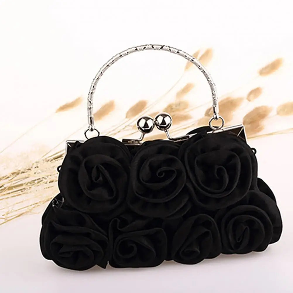 Women's Silk Rose Flower Clutch Bag – Bridal Wedding Purse