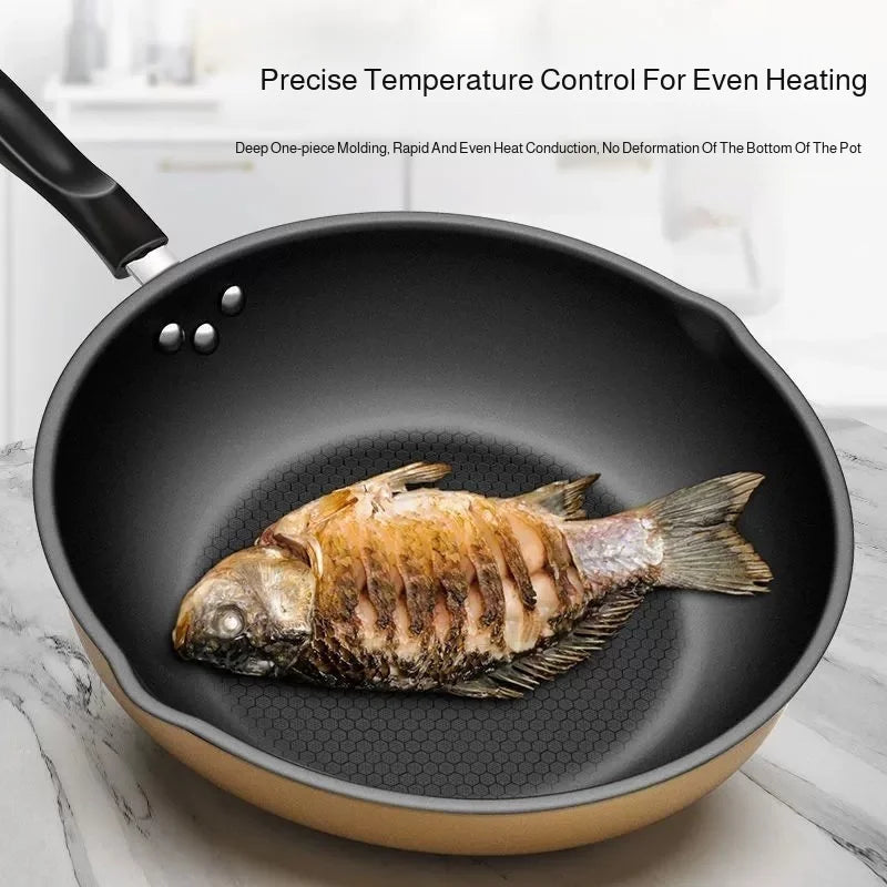 Honeycomb Nonstick Wok – Iron Fry Pan, Gas & Induction Safe
