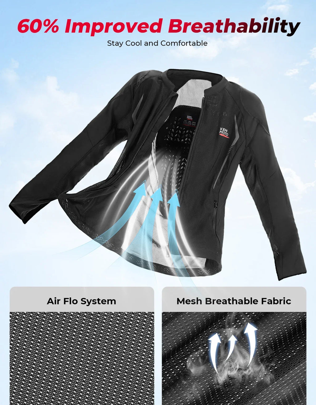 KEMITOUR CE Certified Motorcycle Armor Jacket | Breathable Mesh
