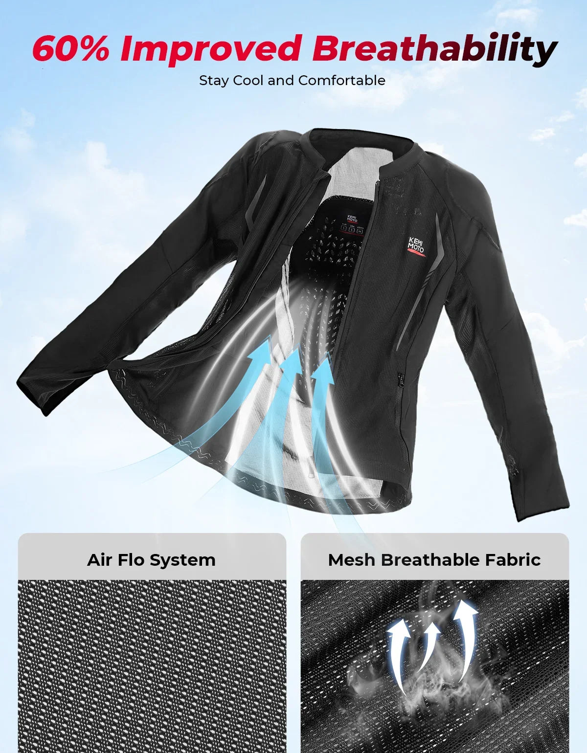 KEMITOUR CE Certified Motorcycle Armor Jacket | Breathable Mesh