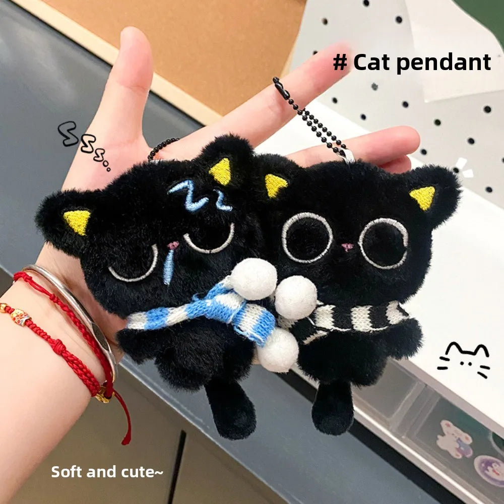 Sleepy Black Cat Plush Keychain | Soft Stuffed Bag Charm