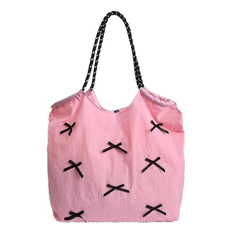 Women's Bowknot Nylon Shoulder Bag – Lightweight Fashion Tote