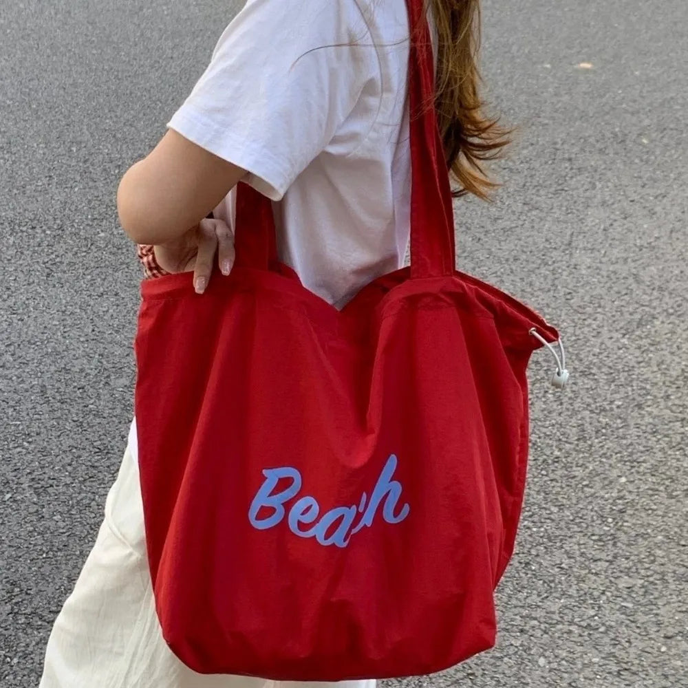 Women's Large Canvas Tote Bag – Letter Print Shoulder Handbag