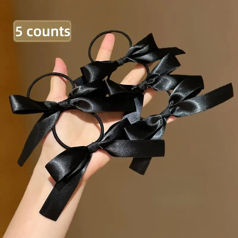 5pcs Black Bow Hair Ties Elastic Scrunchies & Ponytail Holders