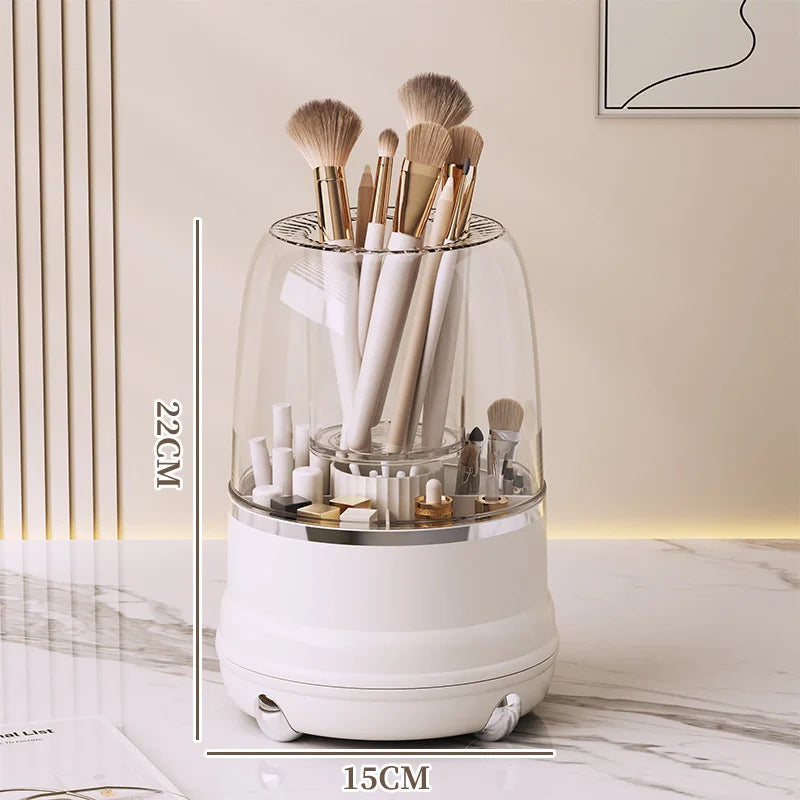 360° Rotating Makeup Brush Holder with Dustproof Cover