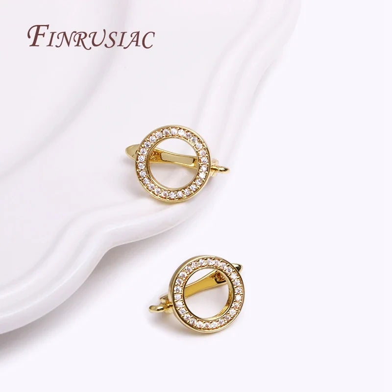 18K Gold Plated Zircon Hollow Round Earring Hook Findings