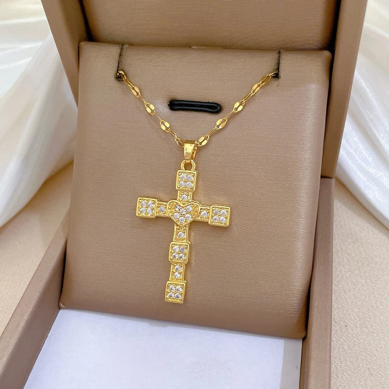 Women's Gold Cross Pendant Necklace | Stainless Steel Choker