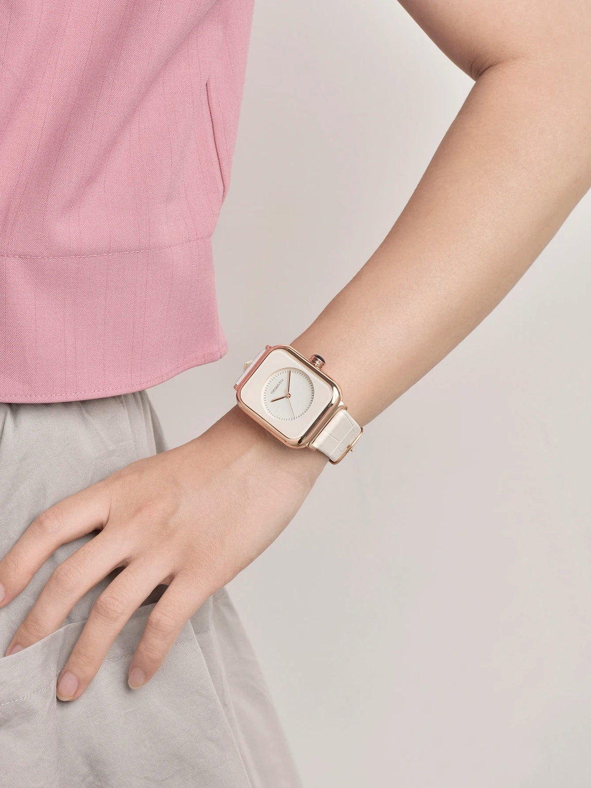REBIRTH Women's Leather Quartz Watch – Minimalist Casual Style
