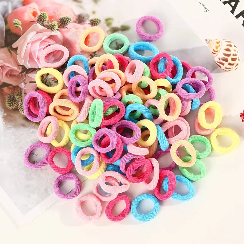 100pcs Mini Elastic Hair Ties Multicolor – Gentle & Secure Hold