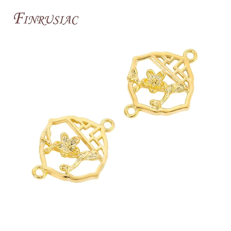 18K Gold Plated Plum Blossom Connector Charm | DIY Jewelry