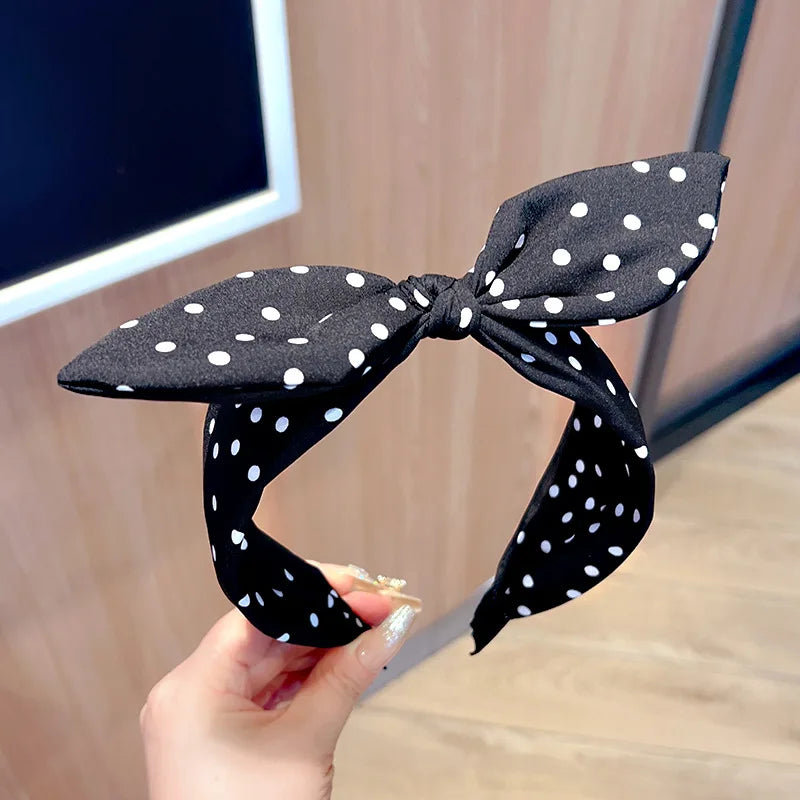 Girls' Wide Bow Headband – Polka Dot Korean Style Hair Band