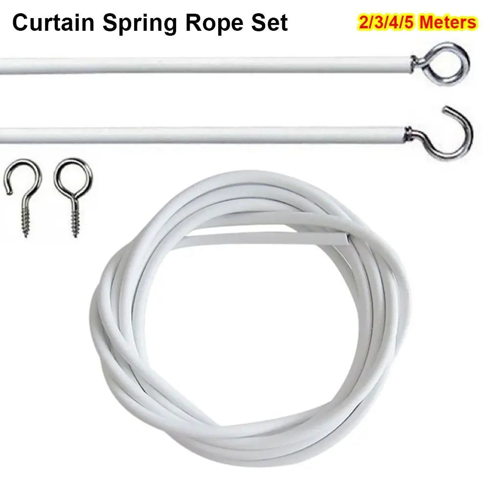 Curtain Spring Wire Cable 2–5M with Hooks & Eyes | White
