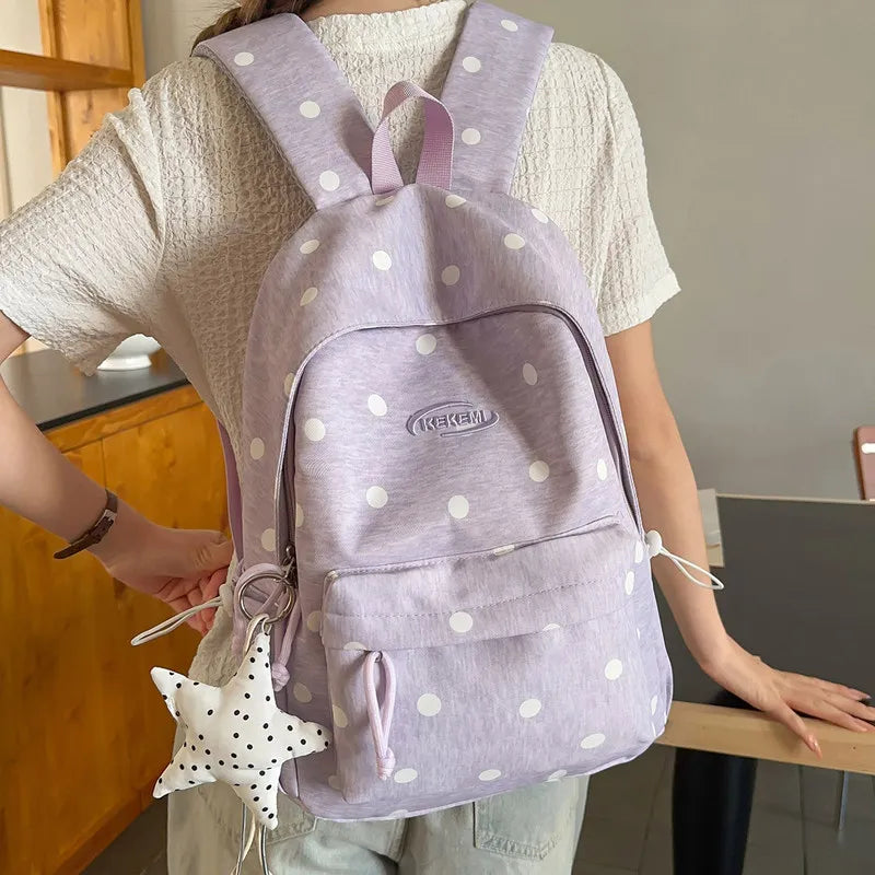 Korean Star Polka Dot Backpack – Large Capacity Women's School Bag