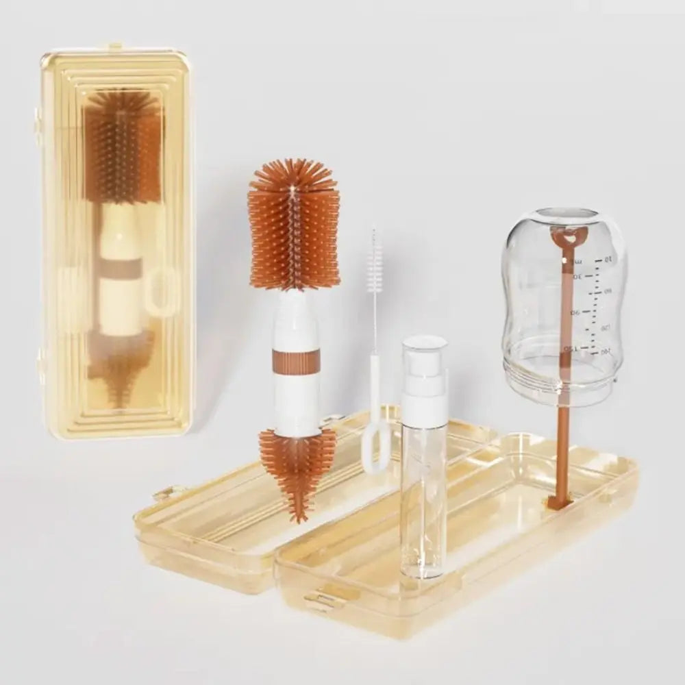 Silicone Bottle Cleaning Brush Set – 360° Rotating & Storage Box