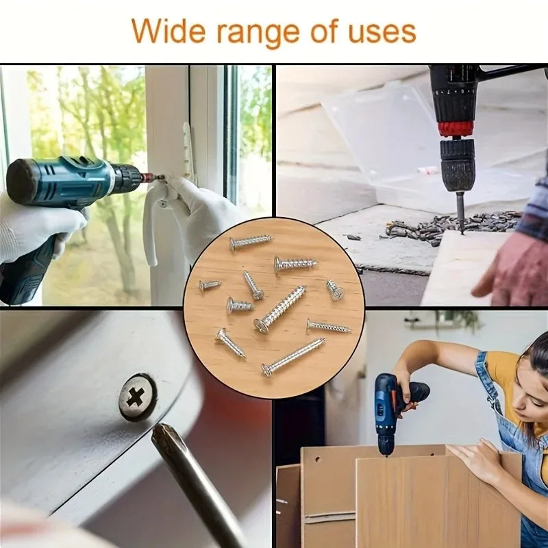 560-Piece M2 Self-Tapping Wood Screw Set – 8 Sizes Kit