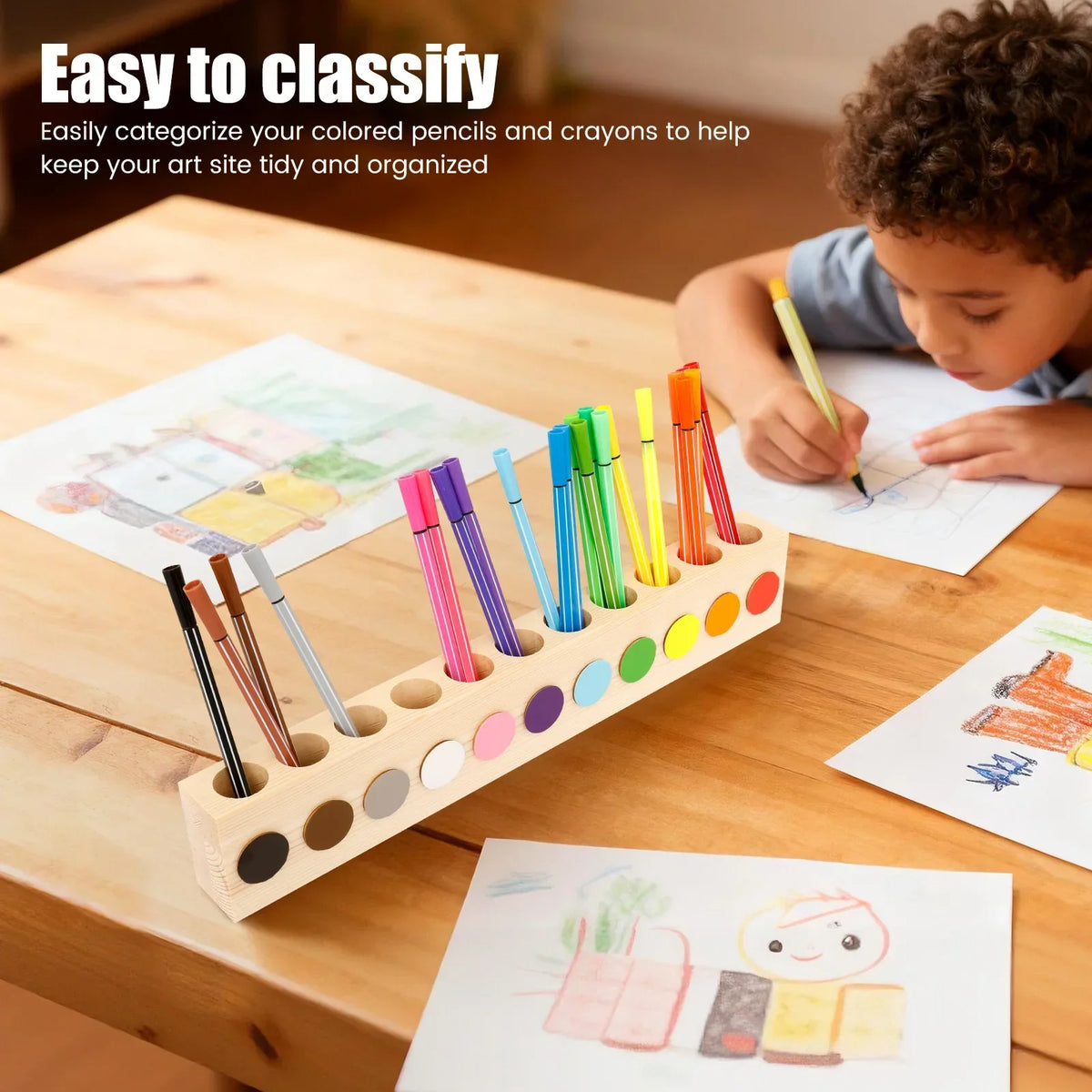 Wood Pencil Holder 11 Holes – Desktop Pen & Stationery Organizer