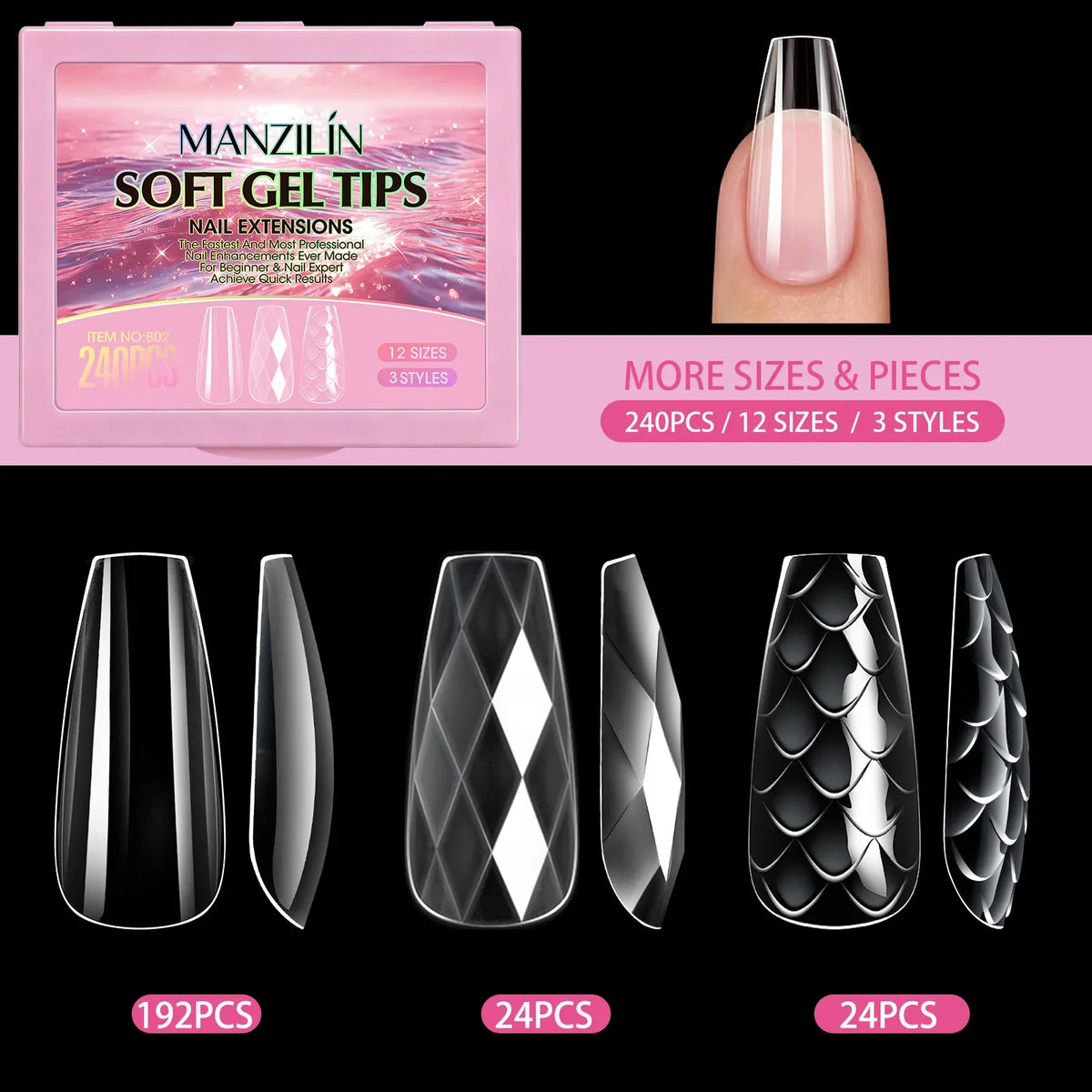3D Fish Scale Press On Nails 240Pcs – Short Almond Soft Gel