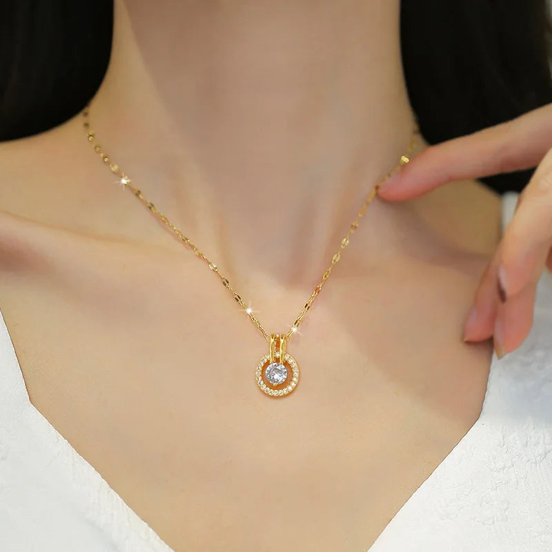 Women's Gold Hoop Pendant Necklace – Stainless Steel Choker