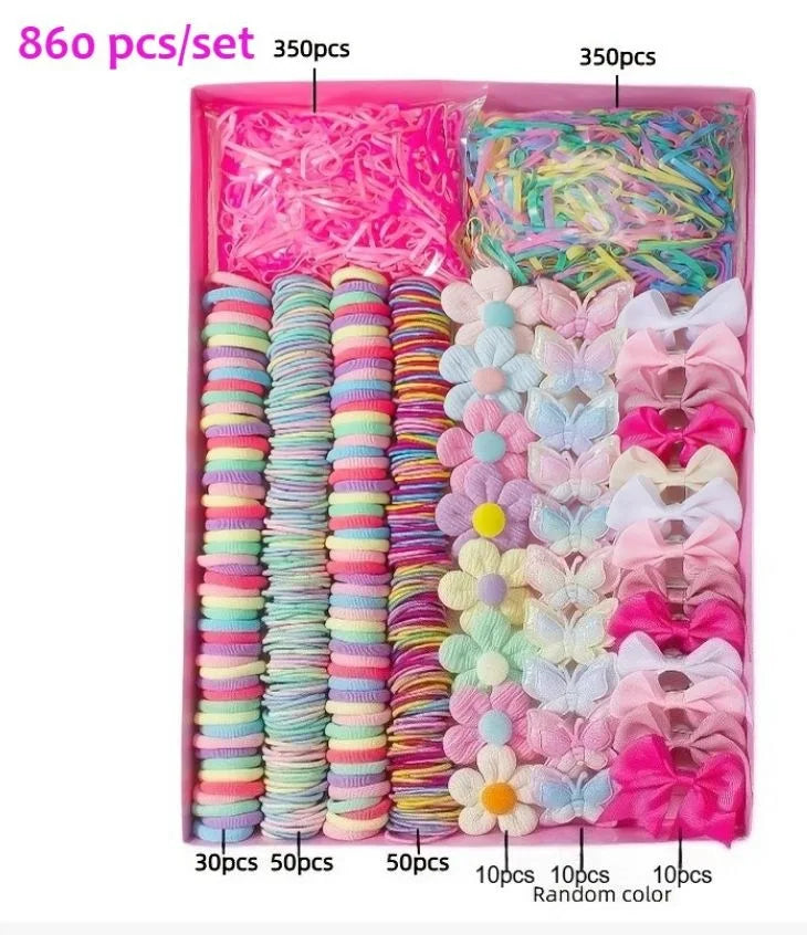 881Pcs Kids Hair Accessories – Clips, Ties & Scrunchies Set