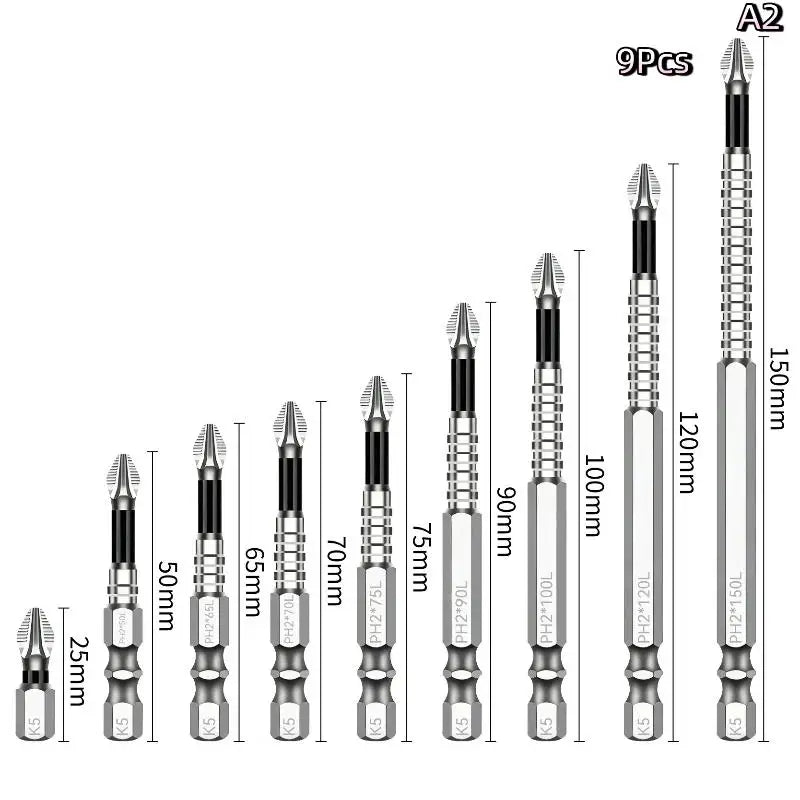 K5 Magnetic Screwdriver Bits Set – Anti-Slip S2 Steel, 6 Sizes
