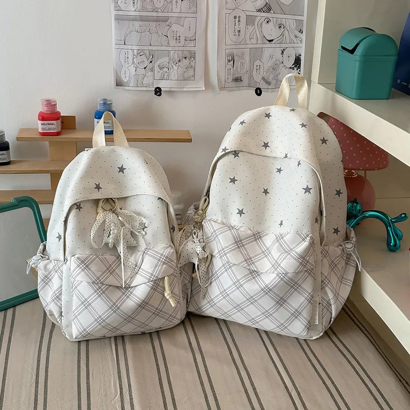Korean Plaid Starry Backpack for Girls & Students | Nixie