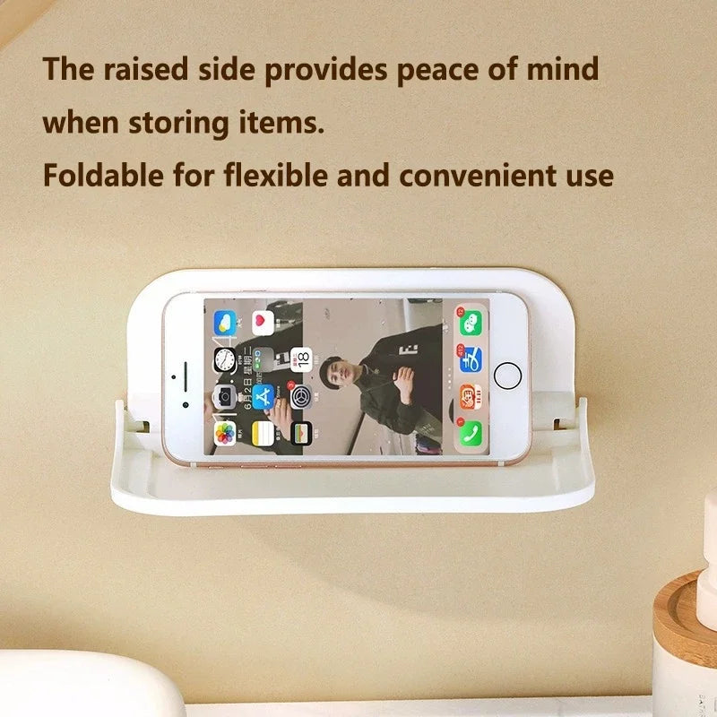 Foldable No Drill Wall Shelf Mounted Storage Rack Organizer