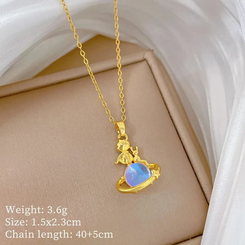 Starry Sky Pendant Choker Necklace – Gold Stainless Steel