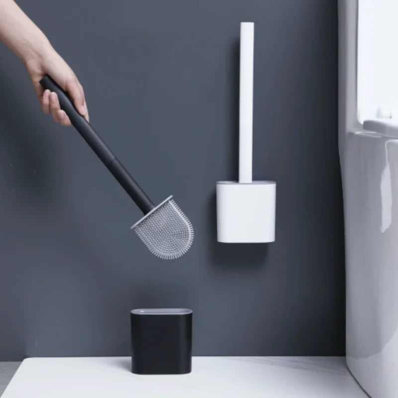 Silicone Toilet Brush & Wall-Mounted Holder Set | Flat Head
