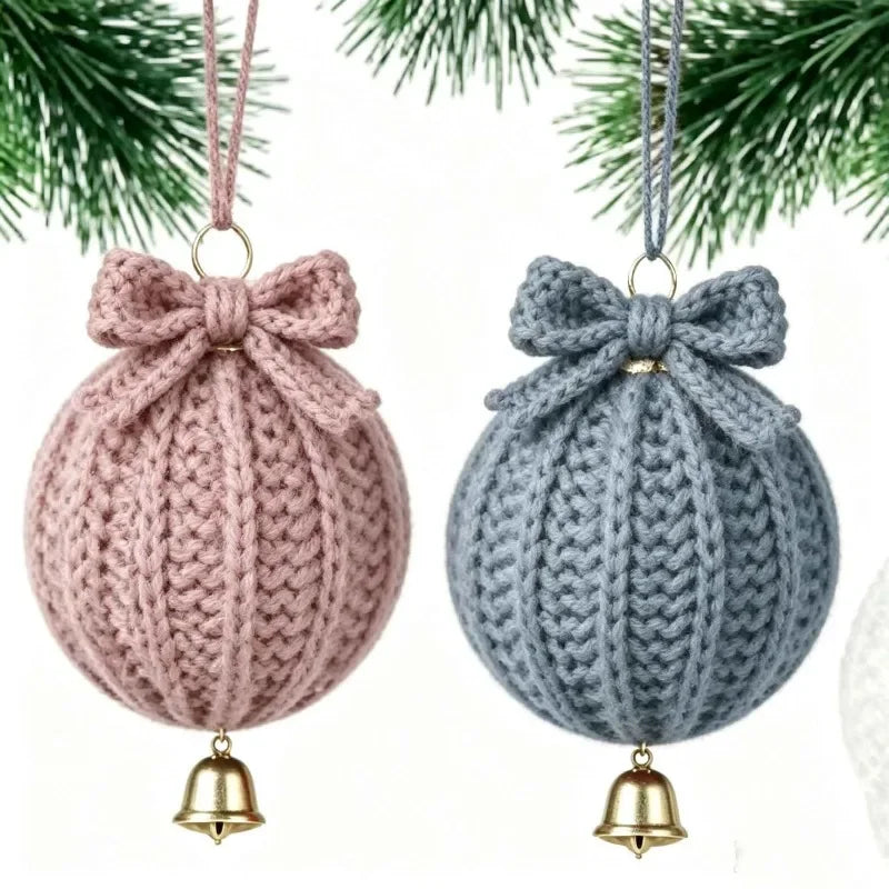Hand Crochet Christmas Ball Ornaments with Bells – 10 Pcs