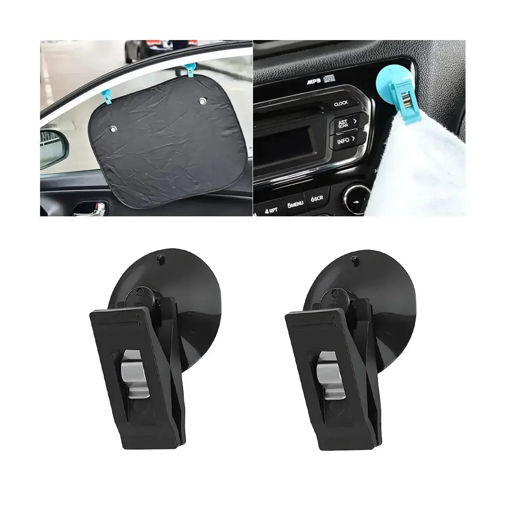 4pcs Car Suction Cup Clips – Sunshade, Card & Glasses Holder