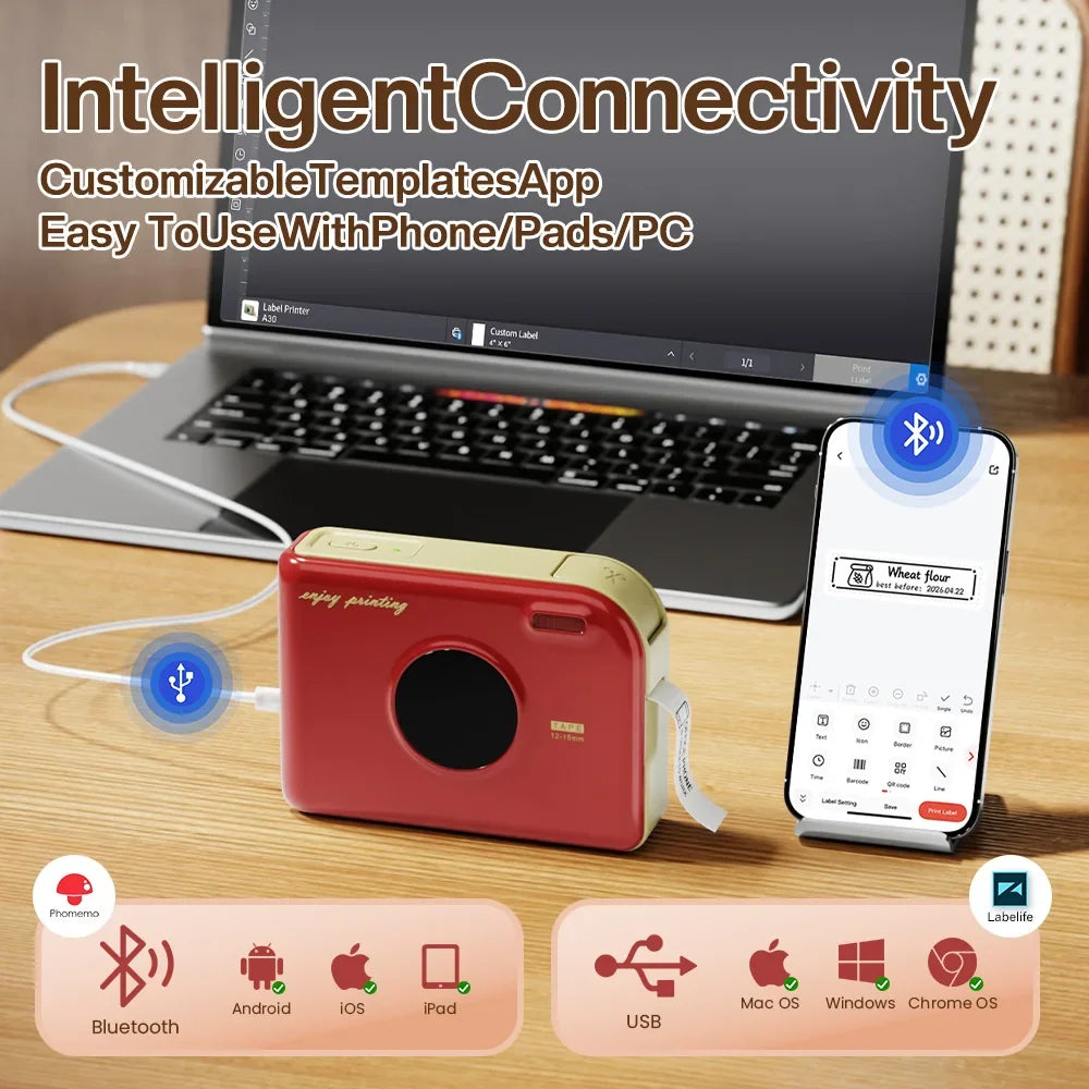 Phomemo A30 Bluetooth Label Maker – Inkless 12mm Portable Printer