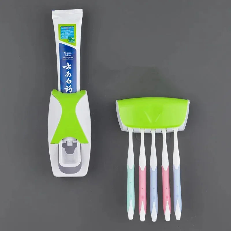 Wall Mounted Toothbrush Holder & Toothpaste Dispenser Set