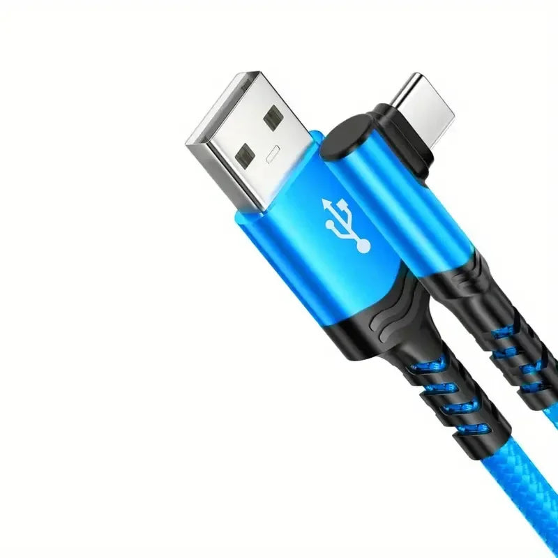 90° Elbow 60W USB-C Fast Charging Cable 3M Nylon Braided