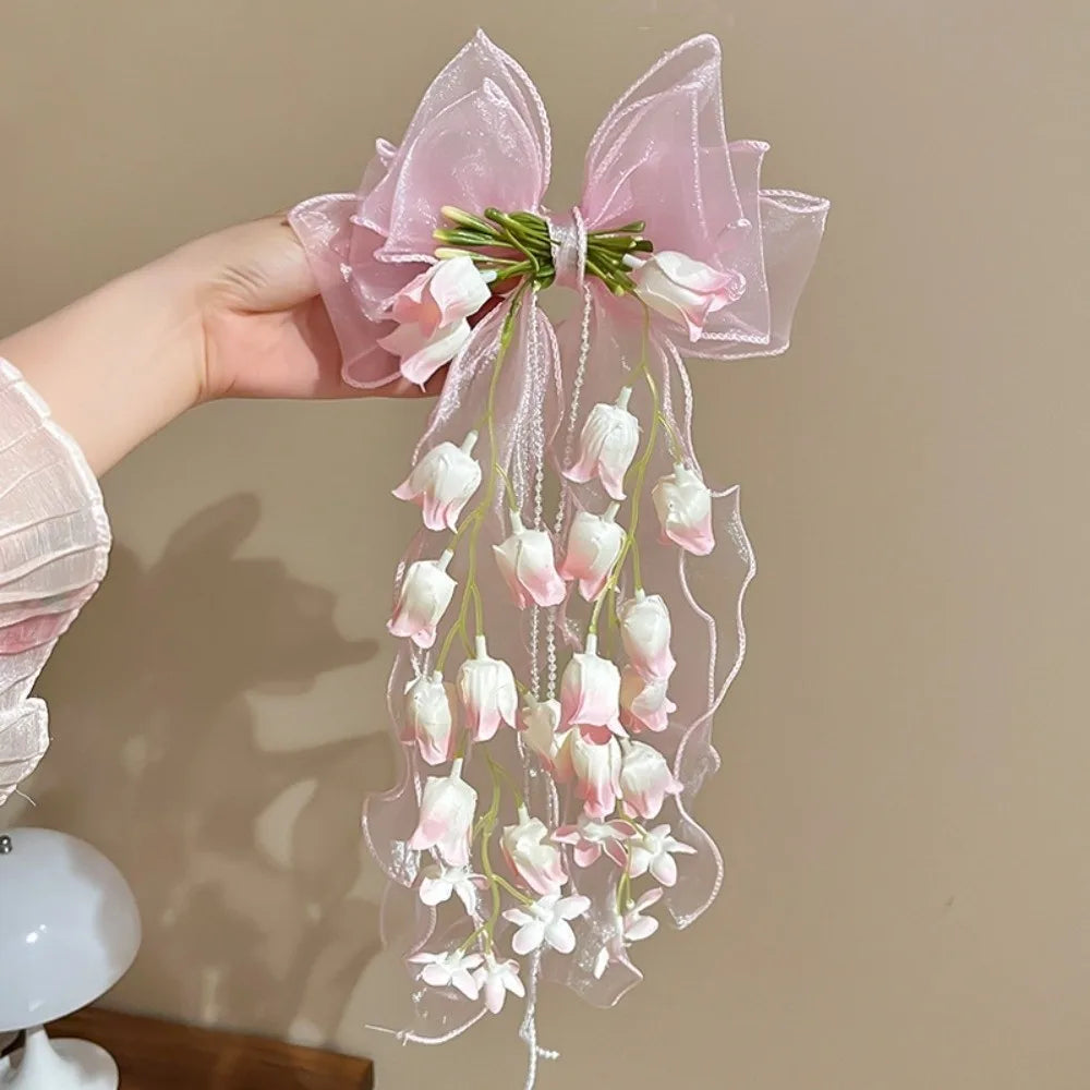 Large Bow Ribbon Hair Clip DIY Tassel Barrette for Girls