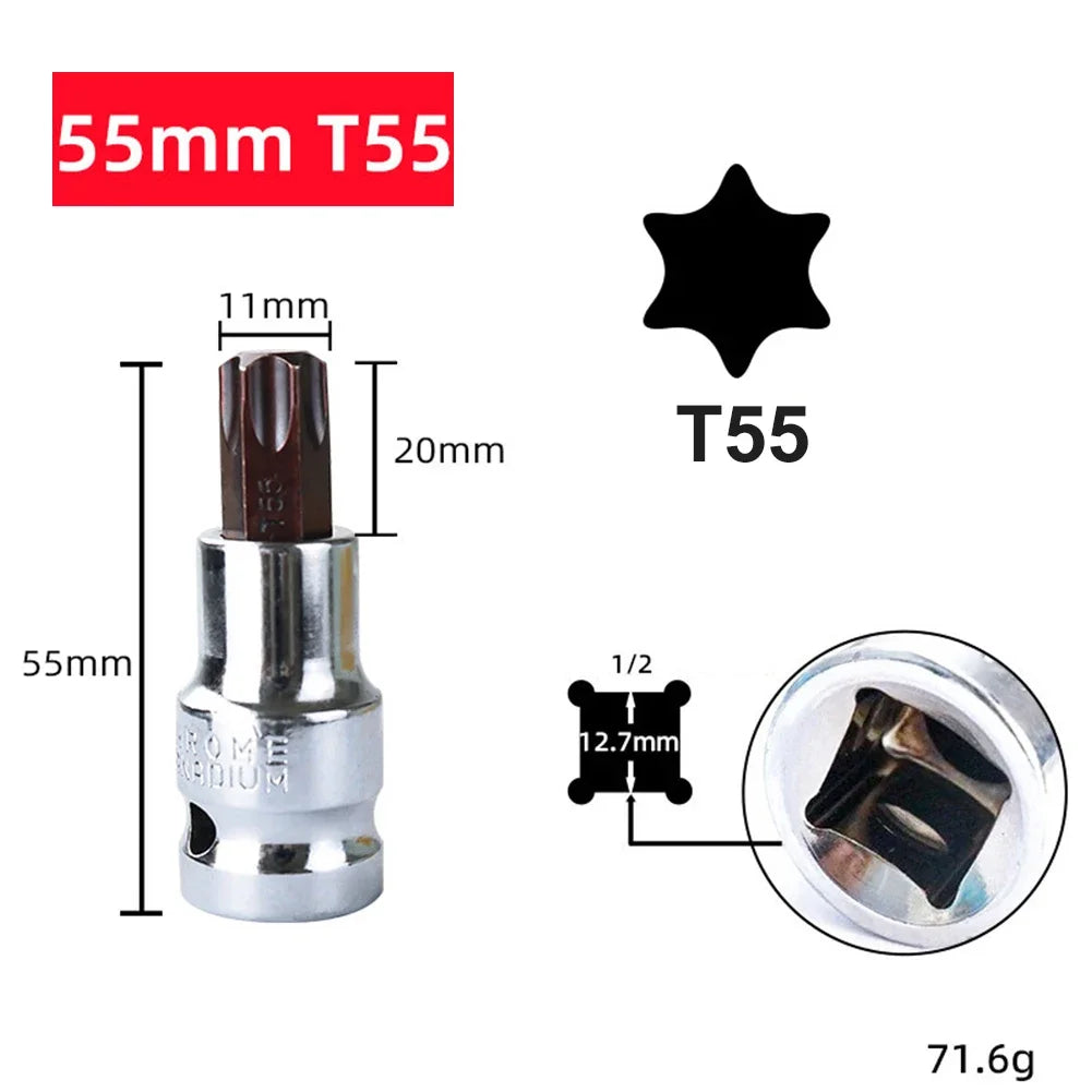 Torx Bit Socket T20–T70 | 1/2" Drive Alloy Steel | DAZZLEEX