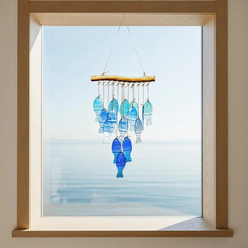 Handmade Blue Glass Fish Wind Chime – Outdoor Garden Decor