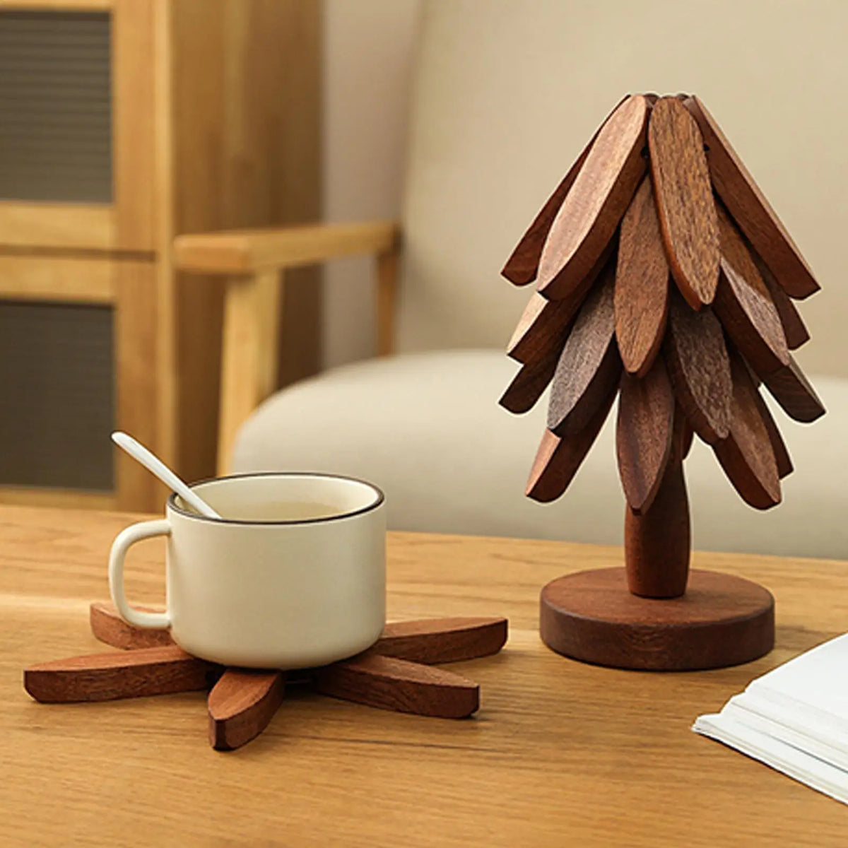 Wooden Christmas Tree Trivet | Folding Bamboo Hot Pot Coaster