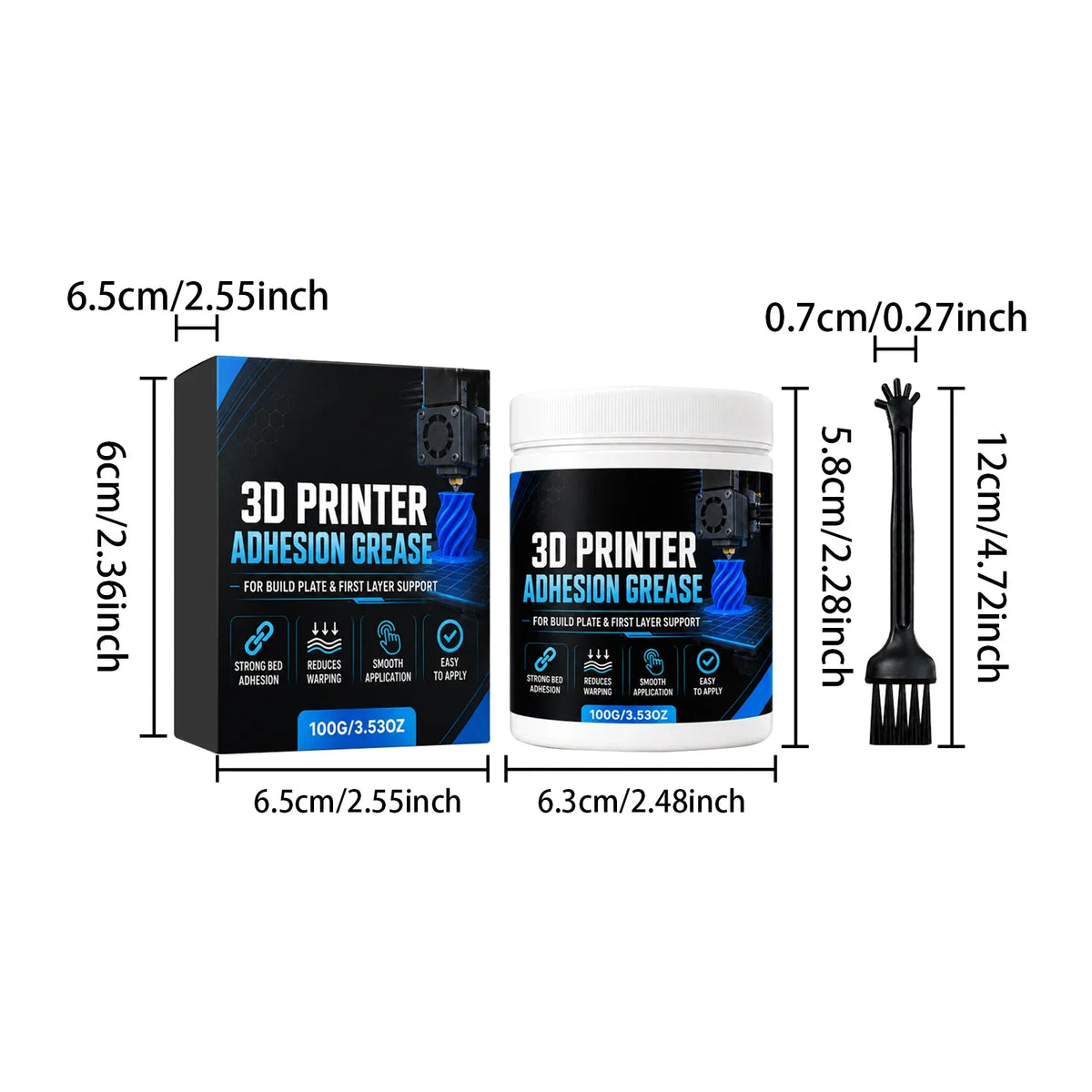 3D Printer Bed Adhesion Grease with Brush | PLA ABS PETG