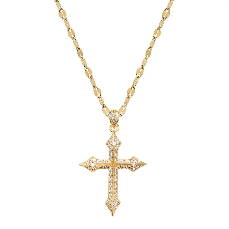 Women's Gold Cross Pendant Necklace – Stainless Steel Choker