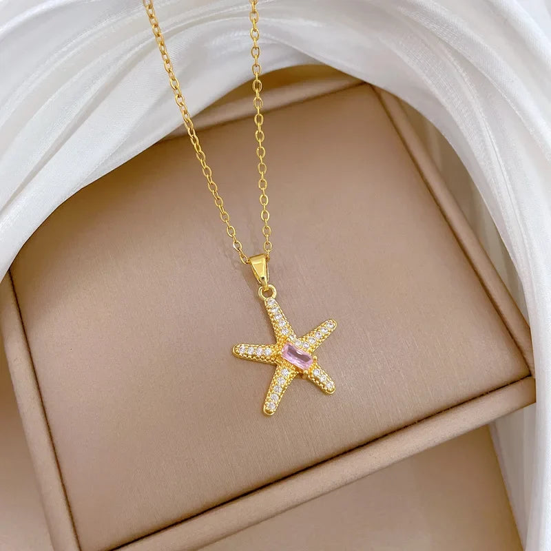 Sea Star Pendant Necklace – Gold Stainless Steel Choker