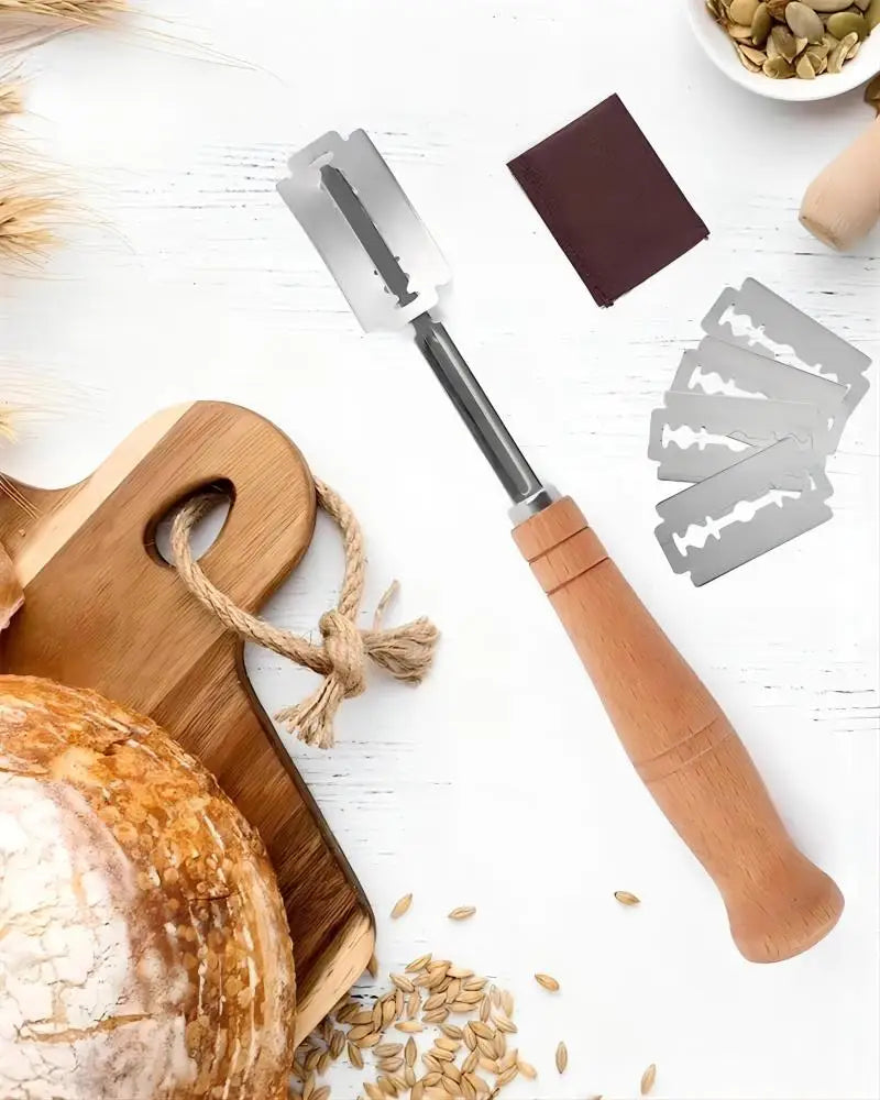 Wooden Handle Curved Bread Slicer & Dough Dividing Knife