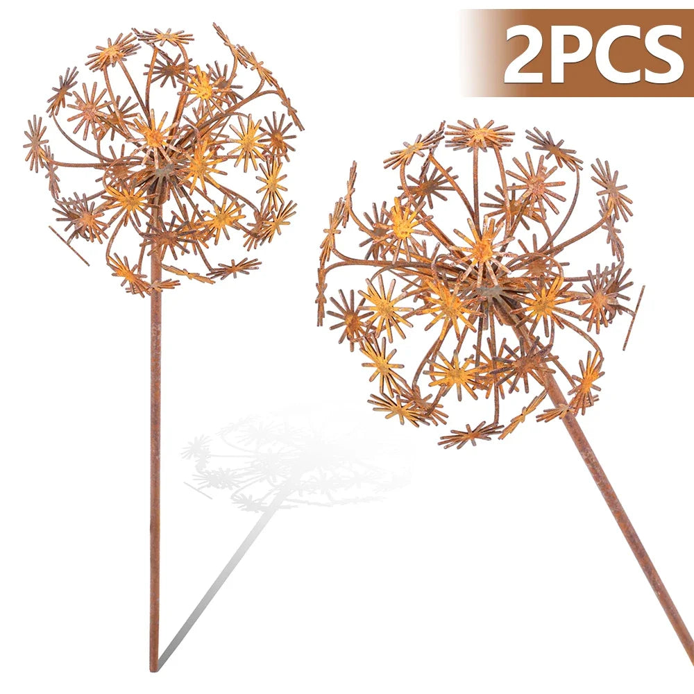 Rusty Metal Flower Garden Stakes – 2 Pcs Vintage Outdoor Décor
