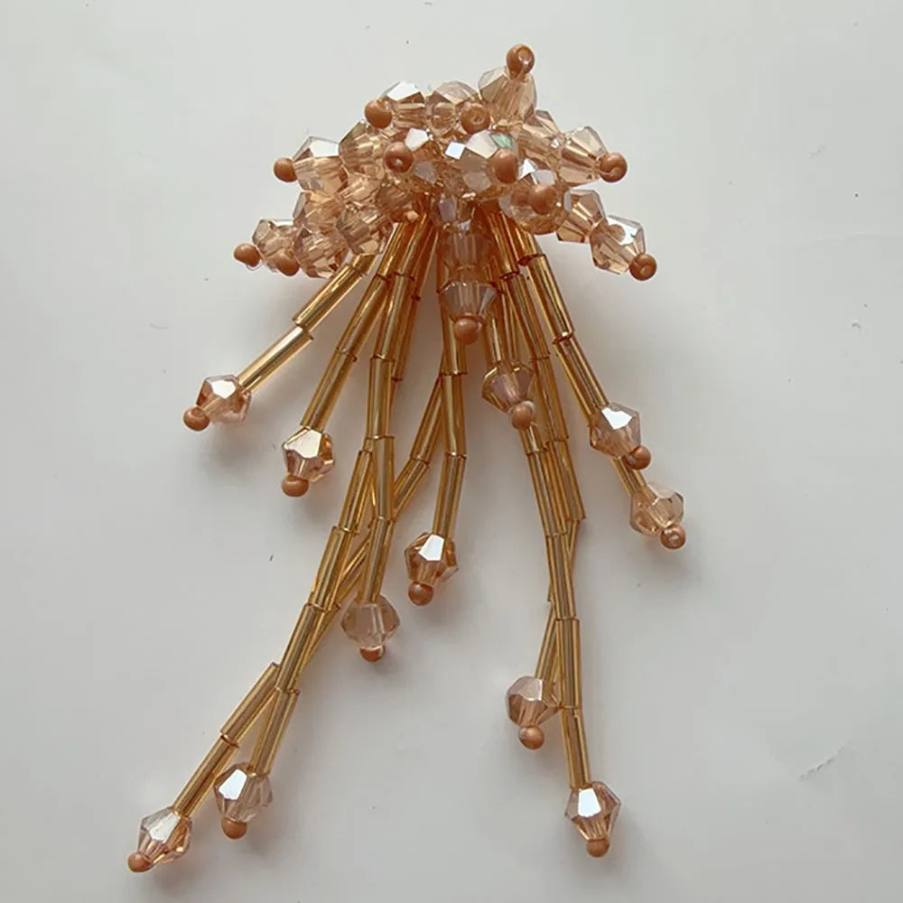 3D Crystal Beaded Flower Patch – Hand-Sewn Glass Bead Appliqué
