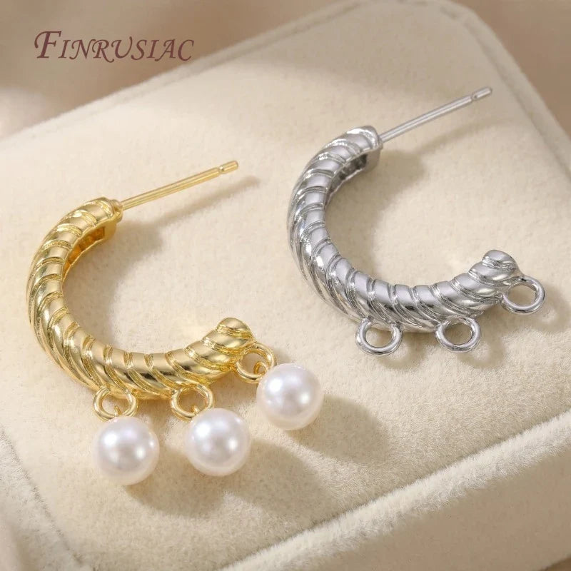 18K Gold Plated Twisted C Hoop Earring Findings | 3 Loop DIY