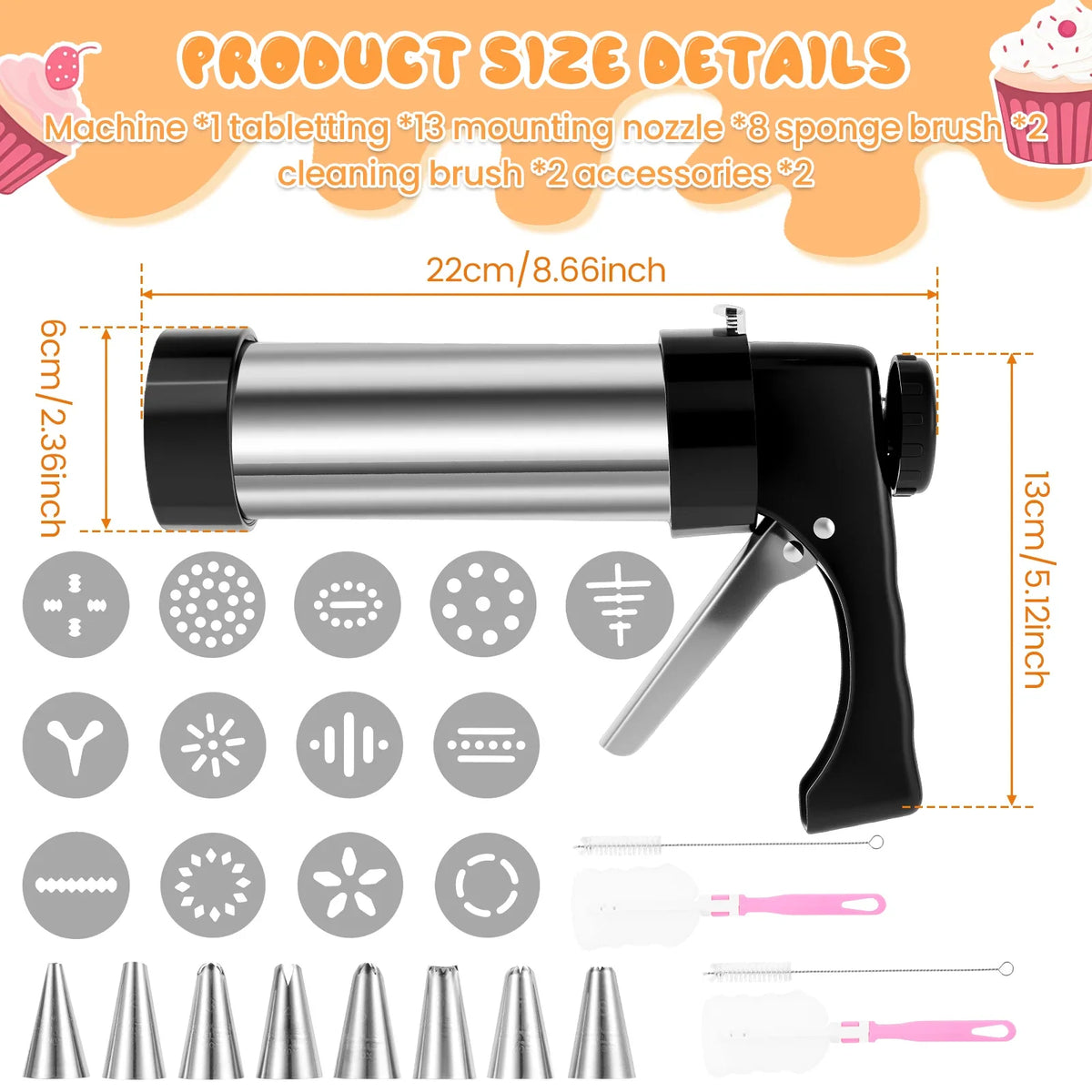 Stainless Steel Churro Maker Machine with 3 Nozzles & Piping Bag